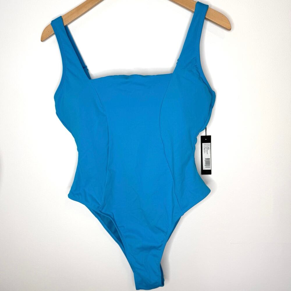 TA3 Hi Cut Squarey Square Neck One Piece Swimsuit In Aqua Large Regular Long New